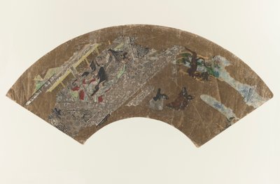 İsimsiz - Bir köşkte oyun oynayan bayanların yelpaze şeklindeki resmi, 1603-1868 by Japanese School