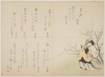 Çin saray kılıklı kadın, c.1830-44 (renkli tahta baskı, kürk manto üzerine karazuri) by Japanese School