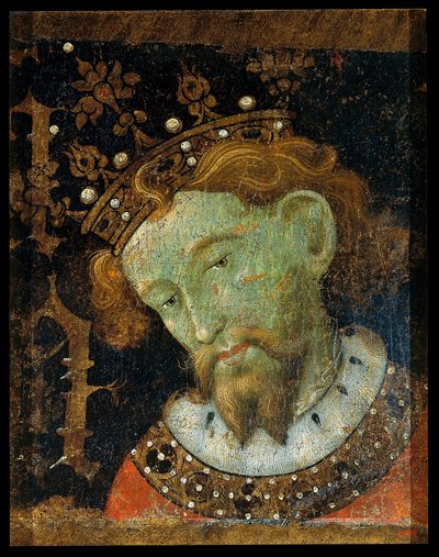 Alphonse III des Asturies, dit Le Grand - Alfonso III (1265-1291), Aragon Kralı - Peinture de Jaume (Jaime) Mateu (1382-1452) - 1427 - Panelde Tempera - 56,5x45,2 - Museu Nacional d 