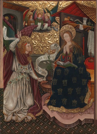 Müjde ve Doğuş, c.1457 (ahşap panel üzerine yağlıboya, tempera ve altın) by Jaume Ferrer
