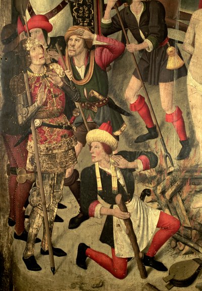 St. Vincent Altarpiece: St. Vincent'ın ızgarada işkencesi, Dacian ve cellatlar, detay by Jaume Huguet
