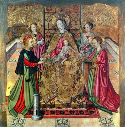Aziz Ines ve Aziz Barbara ile Bakire ve Çocuk by Jaume Huguet