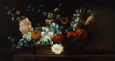 Sepet içinde şakayık, Kasımpatı ve diğer çiçekler (tuval üzerine yağlı boya) by Jean Baptiste Belin de Fontenay