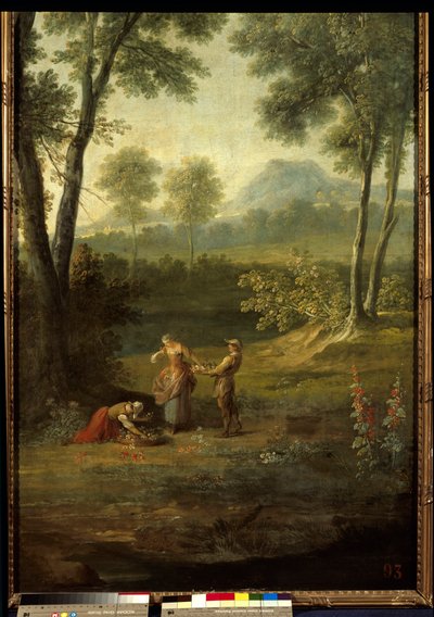 Beş duyu: “” koku”” Jean Baptiste Oudry (1686-1755) 1749 Versailles, musee du chateau tarafından dekoratif bir panelden detay. by Jean Baptiste Oudry
