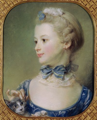 Kedili Genç Kız (parşömen üzerine pastel) by Jean Baptiste Perronneau