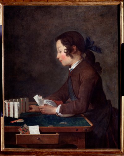 Genç bir çocuk iskambil kağıdı Boyama Jean Baptiste tarafından by Jean Baptiste Simeon Chardin
