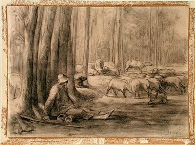 Ormandaki içme yeri (kağıt üzerine siyah tebeşir) by Jean Francois Millet