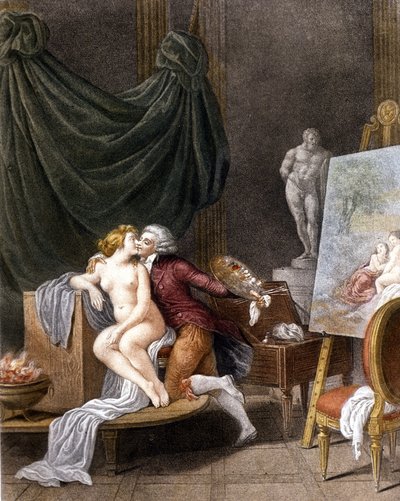 Schall: Ressam ve modeli arasındaki cesur bir sahne. by Jean Frederic Schall