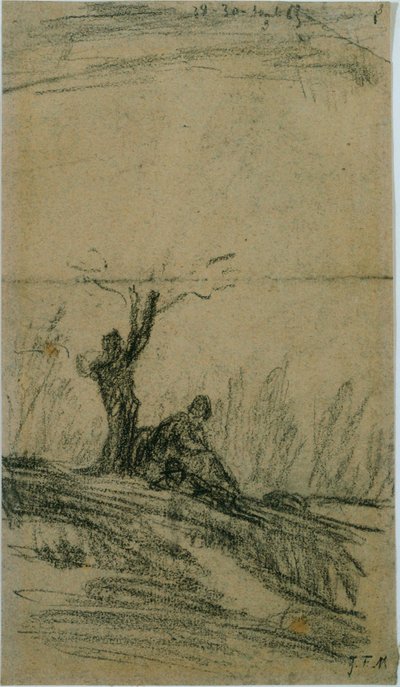 Ağacın Altında Oturan Figür by Jean Francois Millet