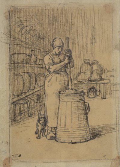 Tereyağı Çalkalayan Kadın Çalışması by Jean Francois Millet
