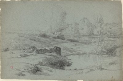 Nehir Kenarında Kayalık Bir Çayır by Jean Achille Benouville