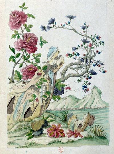 Bir Çin vazosundan çizim: bir manzaradaki çiçekler. Jean Antoine Fraisse