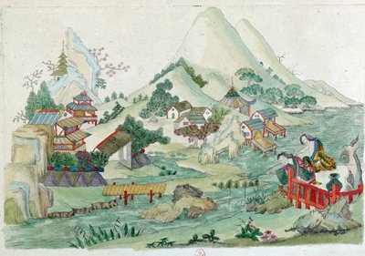 Çin vazosundan çizim: nehir ve karakterlerle manzara. Jean Antoine Fraisse