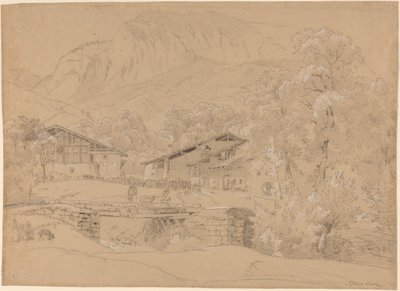 Yaz Mevsiminde Bir Alp Köyü (taba rengi kağıt üzerine siyah tebeşir ve grafit üzerine beyaz tebeşir) by Jean Antoine Linck