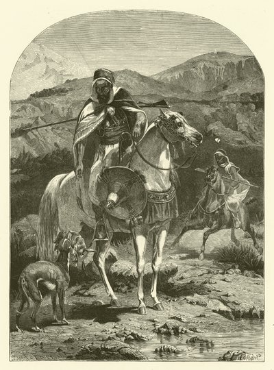 Cezayir'de tazı ile tavşan avı (gravür) by Jean Antoine Valentin Foulquier