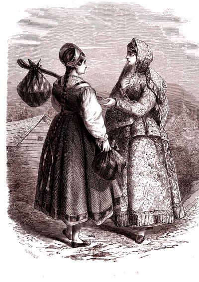 Rusya. Dağların Kadınları Valdaiy. 1865 (Gravür) by Jean Antoine Valentin Foulquier