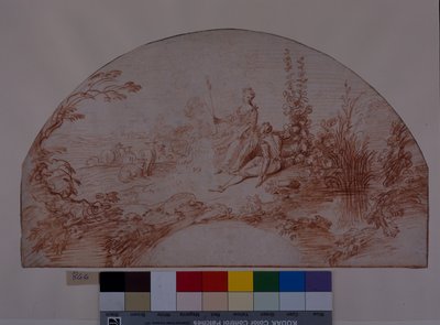 Kuğuyla birlikte oturan bir çoban (beyaz kağıt üzerine kırmızı tebeşir) by Jean Antoine Watteau