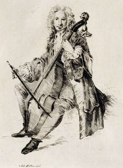 Çellocu, Jean Antoine Watteau (1684-1721), gravür, Fransa by Jean Antoine Watteau