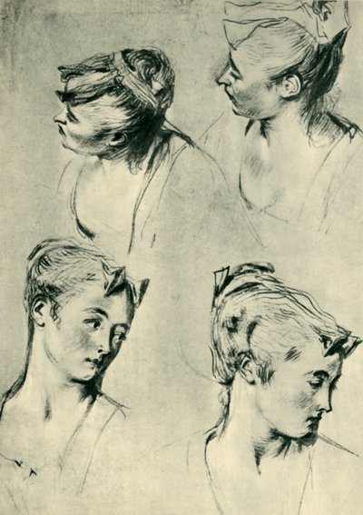 Kadın kafalarıyla ilgili dört çalışma, 18. yüzyılın başları, 1943. by Jean Antoine Watteau