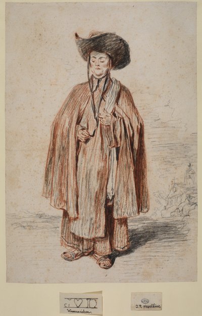 Rahip, ayakta (grafit ve kağıt üzerinde tebeşir) by Jean Antoine Watteau