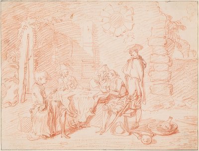 Askerler duvarın önünde kağıt oynuyor. 1709/10 by Jean Antoine Watteau