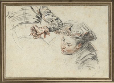 Adamın kafası bere ve kabzasında bir el ile by Jean Antoine Watteau