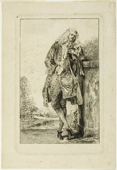 Dirseğine yaslanmış duran adam by Jean Antoine Watteau