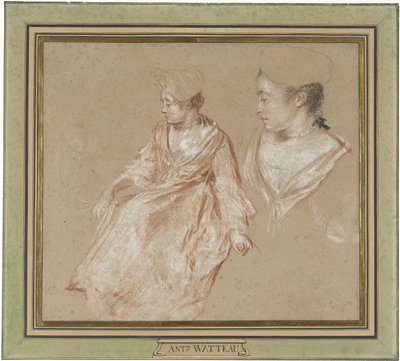 Oturan Bir Kadının Çalışmaları ve Başı ve Omuzlarından Bir Detay by Jean Antoine Watteau
