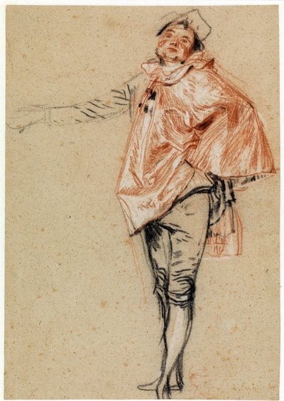 Gergin bir kolla ayakta duran bir dansçı çalışması by Jean Antoine Watteau