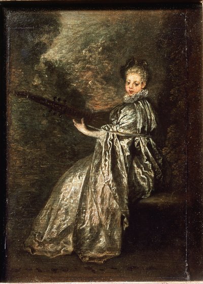 Yaylı bir müzik aleti çalan ince kız - tuval üzerine yağlıboya by Jean Antoine Watteau