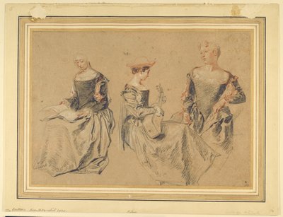 Oturan Kadınların Üç Çalışması by Jean Antoine Watteau