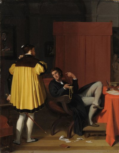 Aretino ve Charles V Elçisi by Jean Auguste Dominique Ingres