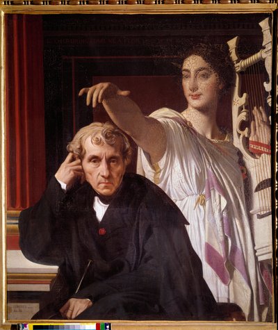 İtalyan besteci Luigi Cherubini'nin (1760 - 1842), lirik şiirin ilham perisi ile portresi. Jean Dominique Ingres'in (1780-1867) tablosu by Jean Auguste Dominique Ingres