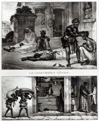 Siyah bir Cerrah; Bir Domuz Satıcısının Dükkanı (taşlı) (s/b fotoğraf) by Jean Baptiste (after) Debret