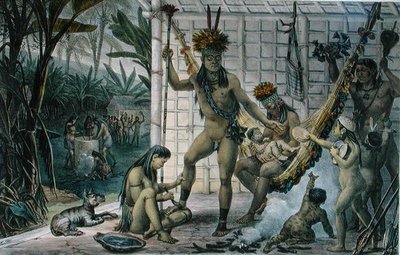 Bir Camacan Kızılderili Şefinin Ailesi Festivale Hazırlanıyor, Jean-Baptise Debret (1768-1848) tarafından Paris