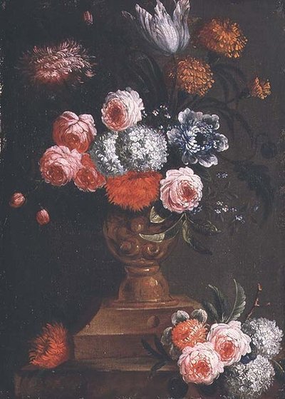 Bir Vazoda Laleler, Kadife Çiçeği, Kartopu, Unutma, Güller ve Diğer Çiçekler by Jean Baptiste (attr. to) Bosschaert
