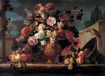 Çiçekler, meyveler ve papağanlar Jean Blin (veya Blain veya Belin) tarafından Fontenay (1653-1715) 18. yüzyıl Orleans. güzel Sanatlar Müzesi by Jean Baptiste Belin de Fontenay