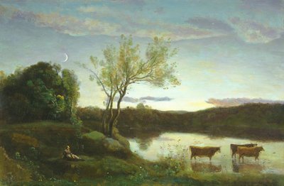Üç İnek ve Hilalli Bir Gölet, 1850 dolayları by Jean Baptiste Camille Corot