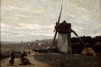 Bir Yel Değirmeni, Etretat, 19. yüzyıl. by Jean Baptiste Camille Corot