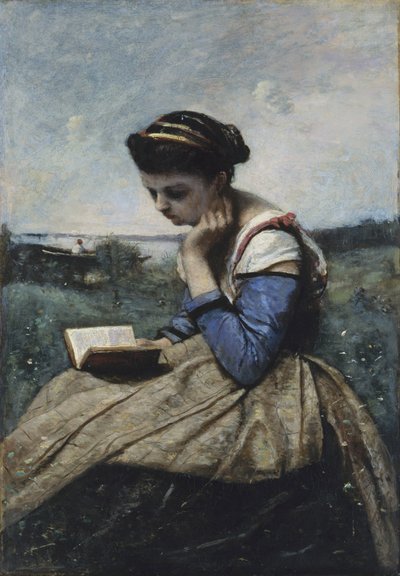 Bir Kadın Okuma by Jean Baptiste Camille Corot