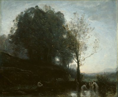 banyo perileri ve çocuk by Jean Baptiste Camille Corot
