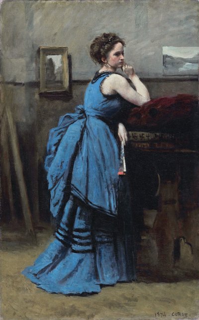 Fransızca:  La dame en bleu Mavili Kadın by Jean-Baptiste-Camille Corot