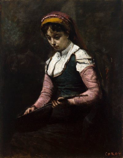 Mandolinli kız by Jean Baptiste Camille Corot