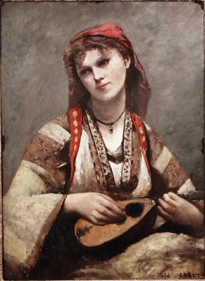 Çingenede mandolin var. Jean-Baptiste Camille Corot