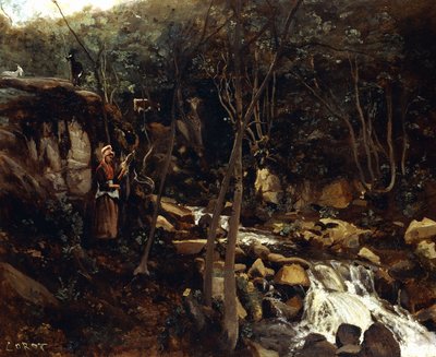 Lormes - Ayakta Köylü ile Bir Torrent, İplik Yün, 1842 by Jean Baptiste Camille Corot