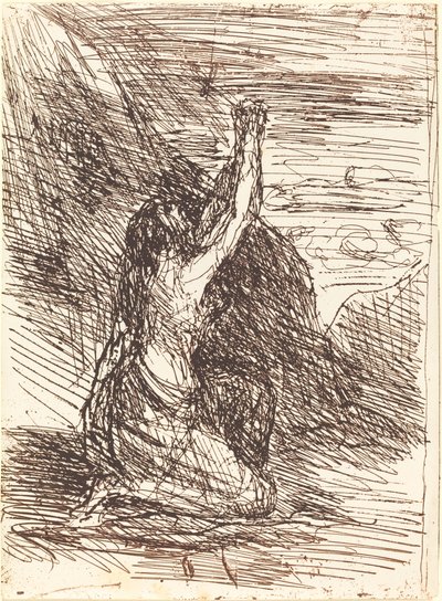 Mary Magdalene Diz çökmüş Madeleine bir genoux, 1858. by Jean Baptiste Camille Corot