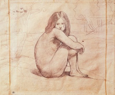 Çıplak kız oturuyor, çiziyor Jean-Baptiste-Camille Corot (1796-1875) by Jean Baptiste Camille Corot