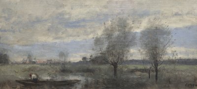 Palluel, Bataklıklarda Kayıkçı by Jean Baptiste Camille Corot