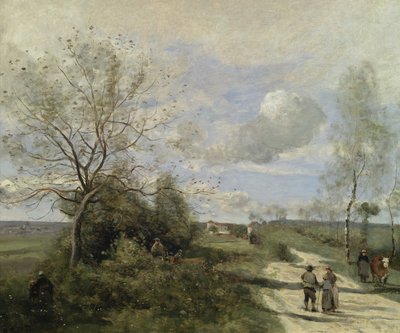 Saintry, Corbeil yakınlarında, beyaz yol by Jean Baptiste Camille Corot
