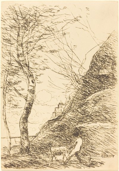Keçiyle Mücadele Eden Çoban (Berger luttant avec sa chevre) by Jean Baptiste Camille Corot